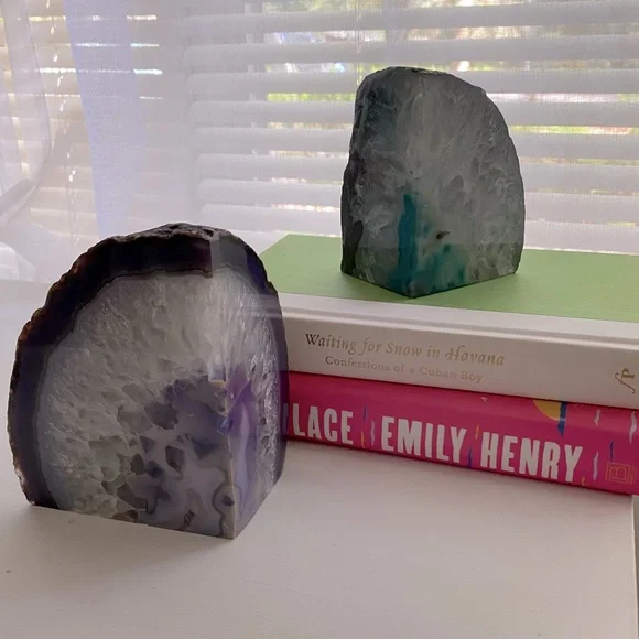Natural Geode Bookends. Paperweights. Purple or blue agate pieces. Brazilian - Picture 2 of 16